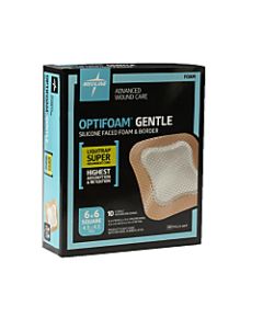 Medline Optifoam Gentle Silicone-Faced Foam & Border With Liquitrap Core Dressings, 6in x 6in, Natural, Box Of 10