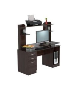 Inval Credenza/Computer Workcenter With Hutch, Espresso-Wengue
