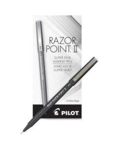 Pilot Razor Point II Marker Pens - Super Fine Pen Point - 0.3 mm Pen Point Size - Black - Black Barrel - Plastic Tip - 12 / Dozen