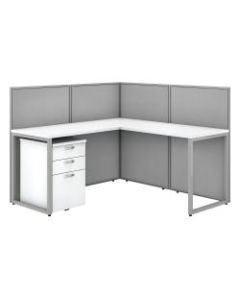 Bush Business Furniture Easy Office 60inW L-Shaped Cubicle Desk With File Cabinet And 45inH Panels, Pure White/Silver Gray, Premium Installation