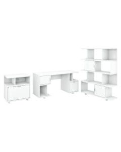 kathy ireland Home by Bush Furniture Madison Avenue 60inW Computer Desk With Lateral File Cabinet And Bookcase, Pure White, Standard Delivery