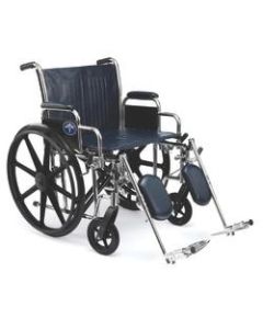 Medline Extra-Wide Wheelchair, Elevating, 24in Seat, Navy/Chrome