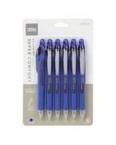 Office Depot Brand Retractable Ballpoint Pens With Grip, Medium Point, 1.0 mm, Blue Barrel, Blue Ink, Pack Of 6