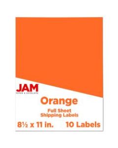 JAM Paper Full-Page Mailing And Shipping Labels, 337628612, 8 1/2in x 11in, Orange, Pack Of 10