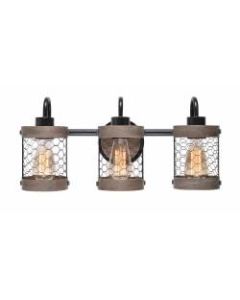 Kenroy Home Cozy 3-Light Vanity Lamp, 7inW, Oil-Rubbed Bronze/Distressed Woodgrain