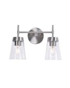 Kenroy Home Delgado 2-Light Vanity Lamp, 14-3/4inW, Clear Shade/Brushed Steel Base