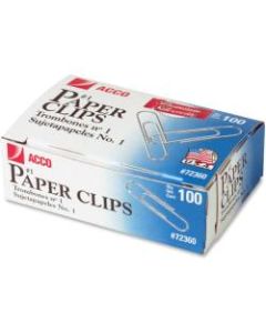 ACCO Premium Paper Clips, No. 1, 10-Sheet Capacity, Silver, Box Of 1,000 Clips