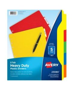 Avery Heavy Duty Plastic Dividers With White Tab Labels, 8 1/2in x 11in, Multicolor, 5-Tab