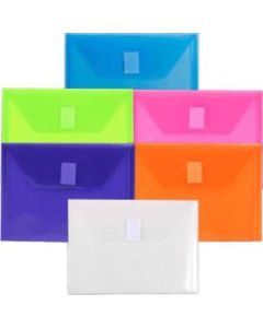 JAM Paper Plastic Index Booklet Envelopes, 5-1/2in x 7-1/2in, Hook & Loop Closure, Assorted Colors, Pack Of 6 Envelopes