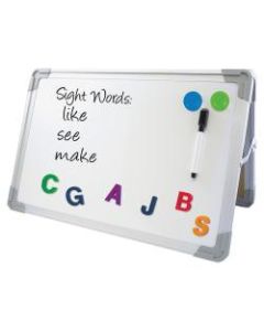 Flipside Magnetic Dry-Erase Whiteboard Desktop Easel Set, 18in x 12in, Aluminum Frame With Silver Finish