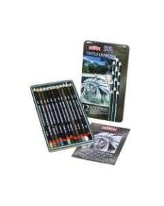 Derwent Tinted Charcoal Pencil Set, 8 mm, Assorted Colors, Set Of 12