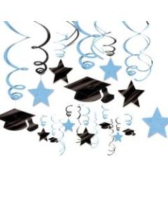 Amscan School Colors Hanging Foil Swirl Graduation Decorations Kit, Powder Blue, Pack Of 30 Pieces