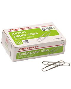 Office Depot Brand Jumbo Paper Clips, 1-7/8in, 20-Sheet Capacity, Silver, Box Of 100 Clips