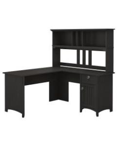 Bush Furniture Salinas 60inW L Shaped Desk with Hutch, Vintage Black, Standard Delivery