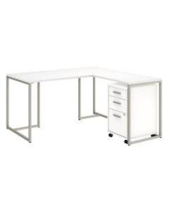kathy ireland Office by Bush Business Furniture Method 60inW L Shaped Desk with 30inW Return and Mobile File Cabinet, White, Premium Installation