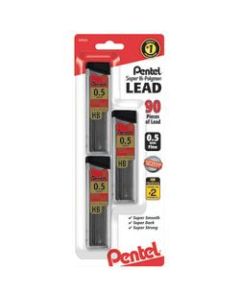 Pentel Super Hi-Polymer Leads, 0.5 mm, HB, 30 Leads Per Tube, Pack Of 3 Tubes