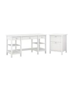 Bush Furniture Broadview 60inW Desk With Storage Shelves And 2 Drawer File Cabinet, Pure White, Standard Delivery