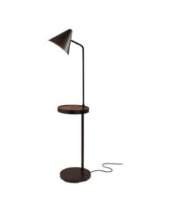 Adesso Oliver Wireless Charging Floor Lamp With Task Shelf, 59inH, Black Shade/Black Base