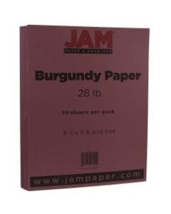 JAM Paper Printer Paper, Letter Size (8 1/2in x 11in), 28 Lb, Burgundy, Pack Of 50 Sheets