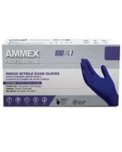 Ammex Professional Indigo Disposable Powder-Free Nitrile Exam Gloves, Medium, Box Of 100 Gloves