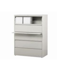 WorkPro 42inW Lateral 5-Drawer File Cabinet, Metal, Light Gray