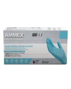 Ammex Professional Powder-Free Exam-Grade Nitrile Gloves, Large, Blue, Box Of 100 Gloves
