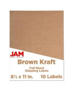 JAM Paper Full-Page Mailing And Shipping Labels, 337628602, 8 1/2in x 11in, Brown Kraft, Pack Of 10