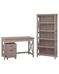 Bush Furniture Key West 48inW Writing Desk With 2 Drawer Mobile File Cabinet And 5 Shelf Bookcase, Washed Gray, Standard Delivery