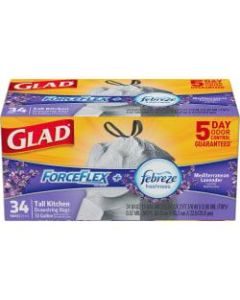 Glad ForceFlex Tall Kitchen Drawstring Trash Bags - 13gal - White - 204 / Carton - 34 Per Box - Kitchen - Mediterranean Lavender