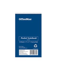 OfficeMax Pocket Memo Book, 3in x 5in, Top Bound, Narrow Rule, 50 Sheets, Assorted Color Covers