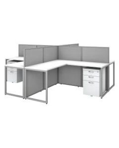 Bush Business Furniture Easy Office 60inW 4-Person L-Shaped Cubicle Desk Workstation With 45inH Panels, Pure White/Silver Gray, Standard Delivery