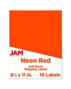 JAM Paper Full-Page Mailing And Shipping Labels, 337628604, 8 1/2in x 11in, Neon Red, Pack Of 10