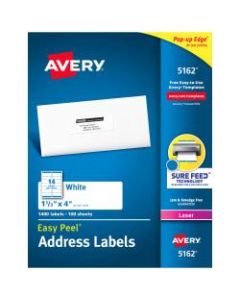 Avery Easy Peel Permanent Laser Address Labels, 1 1/3in x 4in, FSC Certified, White, Pack Of 1,400
