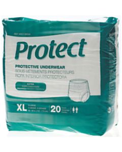 Protect Extra Protection Protective Underwear, X-Large, 56 - 68in, White, Bag Of 20
