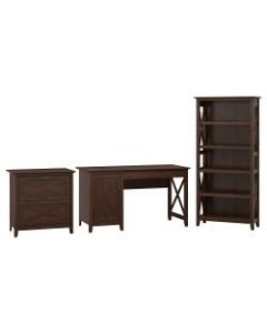 Bush Furniture Key West 54inW Computer Desk With Storage, 2 Drawer Lateral File Cabinet And 5 Shelf Bookcase, Bing Cherry, Standard Delivery