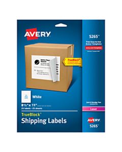 Avery Permanent Full-Sheet Labels, 5265, Laser, 8 1/2in x 11in, White, Box Of 25