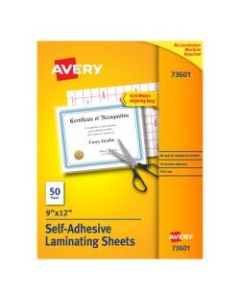 Avery Self-Adhesive Laminating Sheets, 9in x 12in, Box Of 50