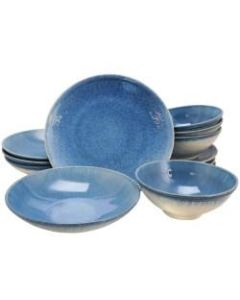 Gibson Elite Ombre 12-Piece Double Bowl Dinnerware Set, Blue