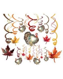 Amscan Foil and Paper Classic Thanksgiving Mega Value Pack Swirl Decorations, 7in, 2 Per Pack, Carton Of 30 Packs