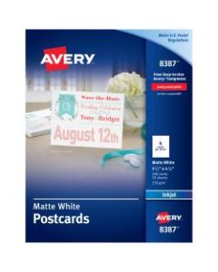 Avery Inkjet Postcards, 4 1/4in x 5 1/2in, Matte White, Box of 200