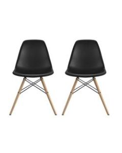 DHP Mid-Century Modern Molded Chairs With Wood Legs, Black/Birch, Set Of 2