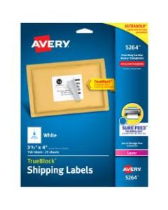 Avery TrueBlock White Laser Shipping Labels, 5264, 3 1/3in x 4in, Pack Of 150