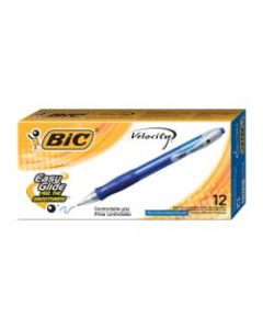 BIC Velocity Retractable Ballpoint Pens, Medium Point, 1.0 mm, Assorted Barrels, Blue Ink, Pack Of 12
