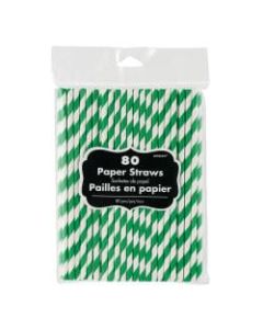 Amscan Striped Paper Straws, 7-3/4in, Festive Green, Pack Of 80 Straws