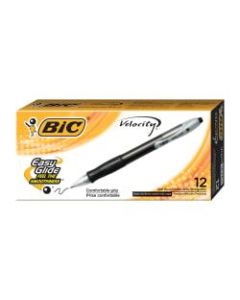 BIC Velocity Retractable Ballpoint Pens, Medium Point, 1.0 mm, Assorted Barrels, Black Ink, Pack Of 12