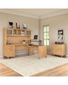 Bush Furniture Somerset 72inW 3 Position Sit to Stand L Shaped Desk With Hutch And File Cabinet, Maple Cross, Standard Delivery