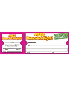 Scholastic Teachers Friend Free Homework Night Ticket Awards, 8 1/2in x 2 3/4in, Grade K - 5, Pack Of 100