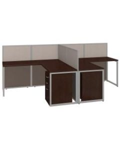 Bush Business Furniture Easy Office 2-Person L Desk Open Office With Two 3-Drawer Mobile Pedestals, 44 7/8inH x 60 1/25inW x 119 9/10inD, Mocha Cherry, Premium Delivery