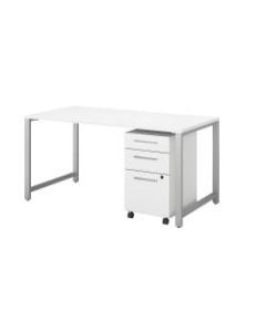 Bush Business Furniture 400 Series Table Desk With 3 Drawer Mobile File Cabinet, White, Premium Installation