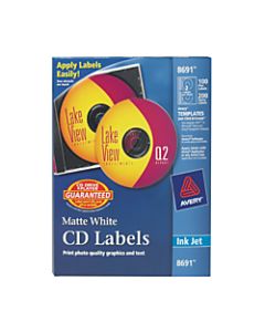 Avery Permanent CD Labels, 8691, White, Pack Of 100